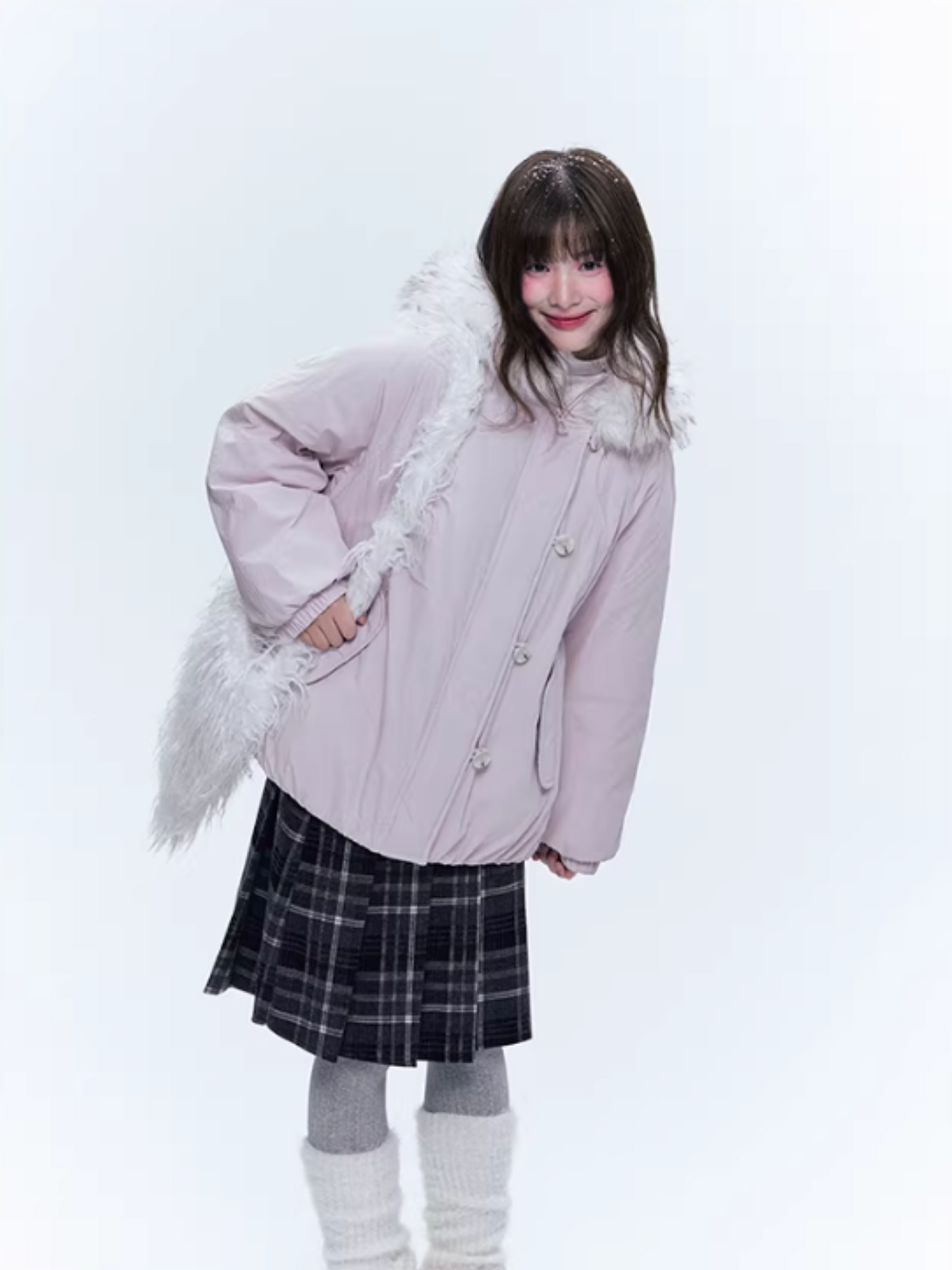 CREAMO2奶油氧气 - Soft Pink-Purple Detachable Fur Hooded Down Jacket