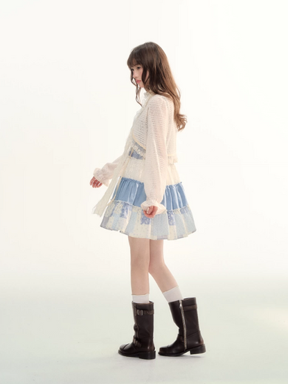 Ivory Lace Tie-Front Cropped Cardigan LL2026105