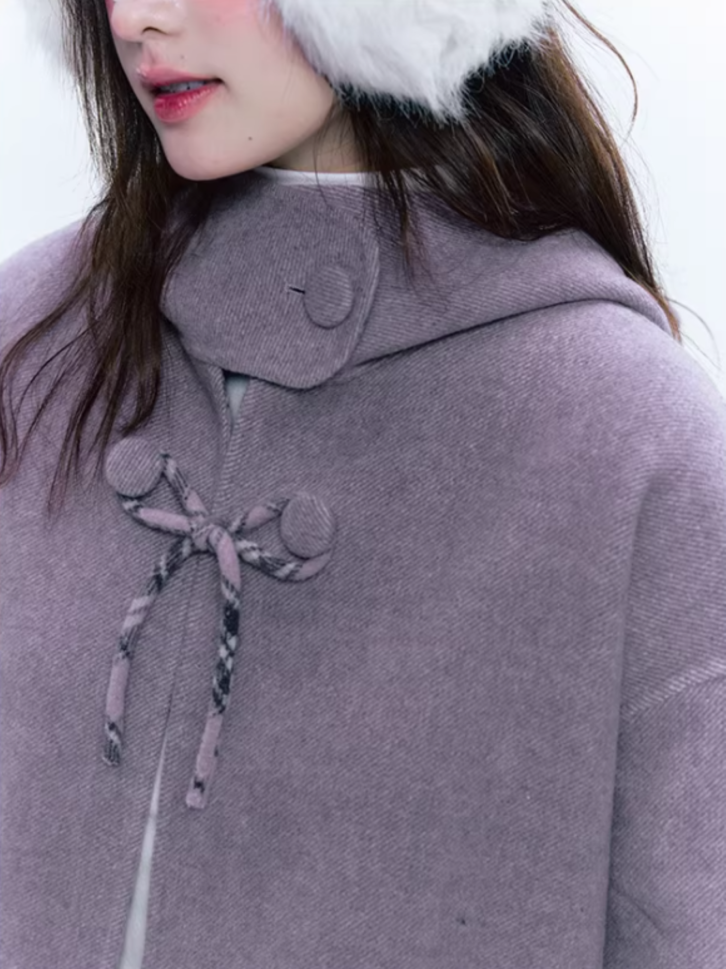 CREAMO2奶油氧气 - Soft Mauve Reversible Plaid Wool Cape Coat Set
