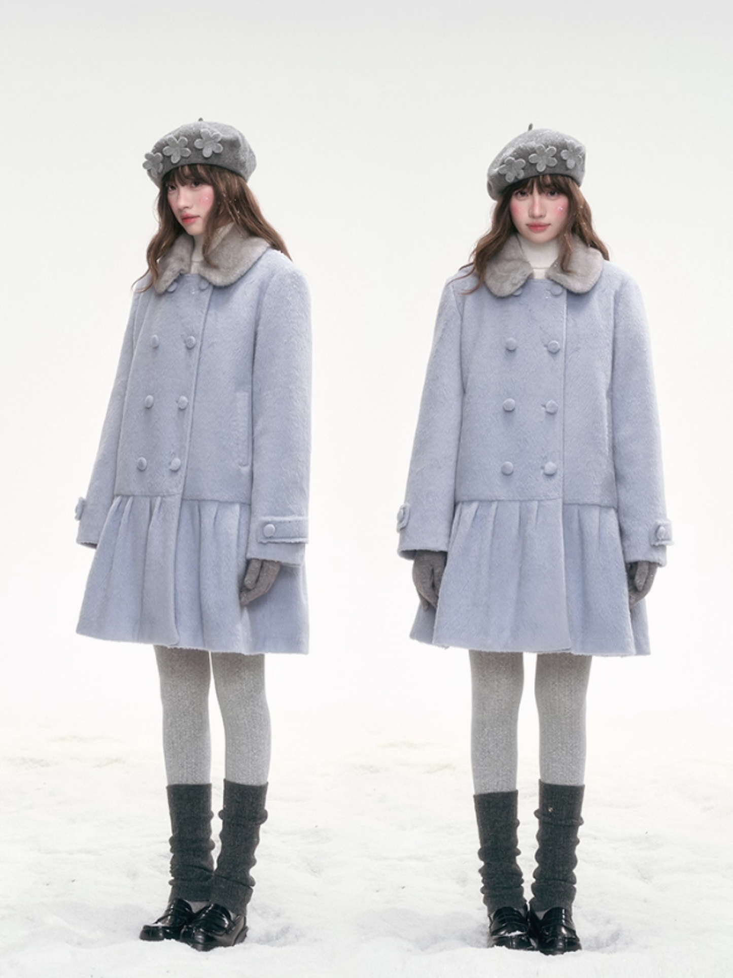 "Snowlit Starry Night" Blue Wool Coat SJ2025332