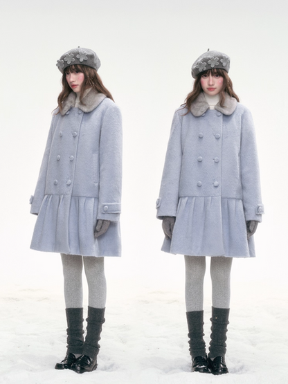 "Snowlit Starry Night" Blue Wool Coat SJ2025332