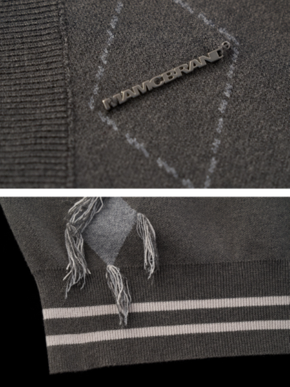 MAMC - V-Neck Preppy Gray Knit Vest WE807