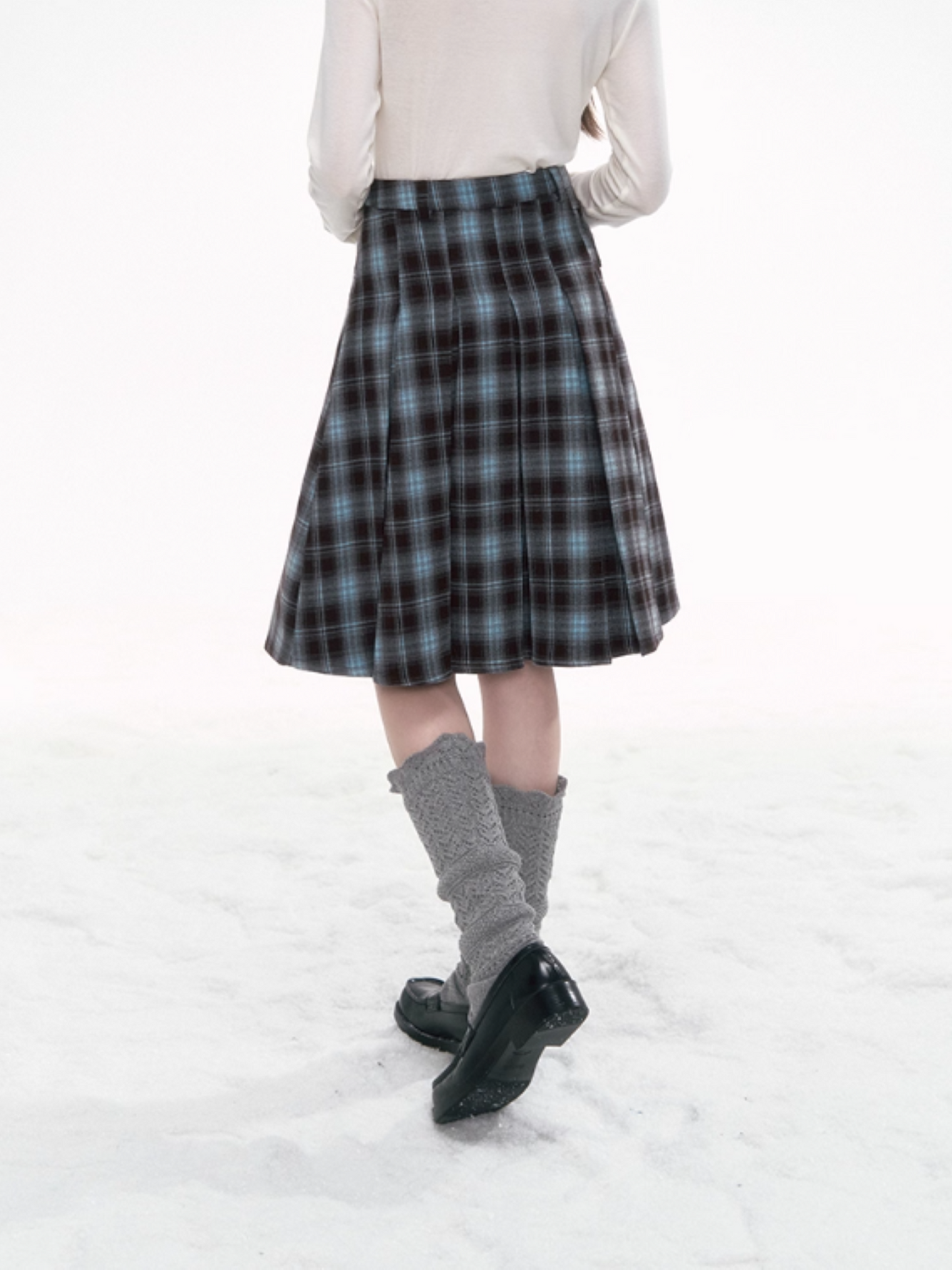 '棕蓝序曲' Blue-Brown Plaid Skirt
