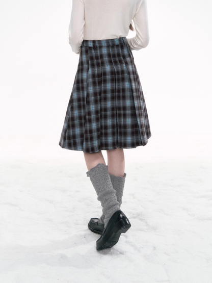 '棕蓝序曲' Blue-Brown Plaid Skirt