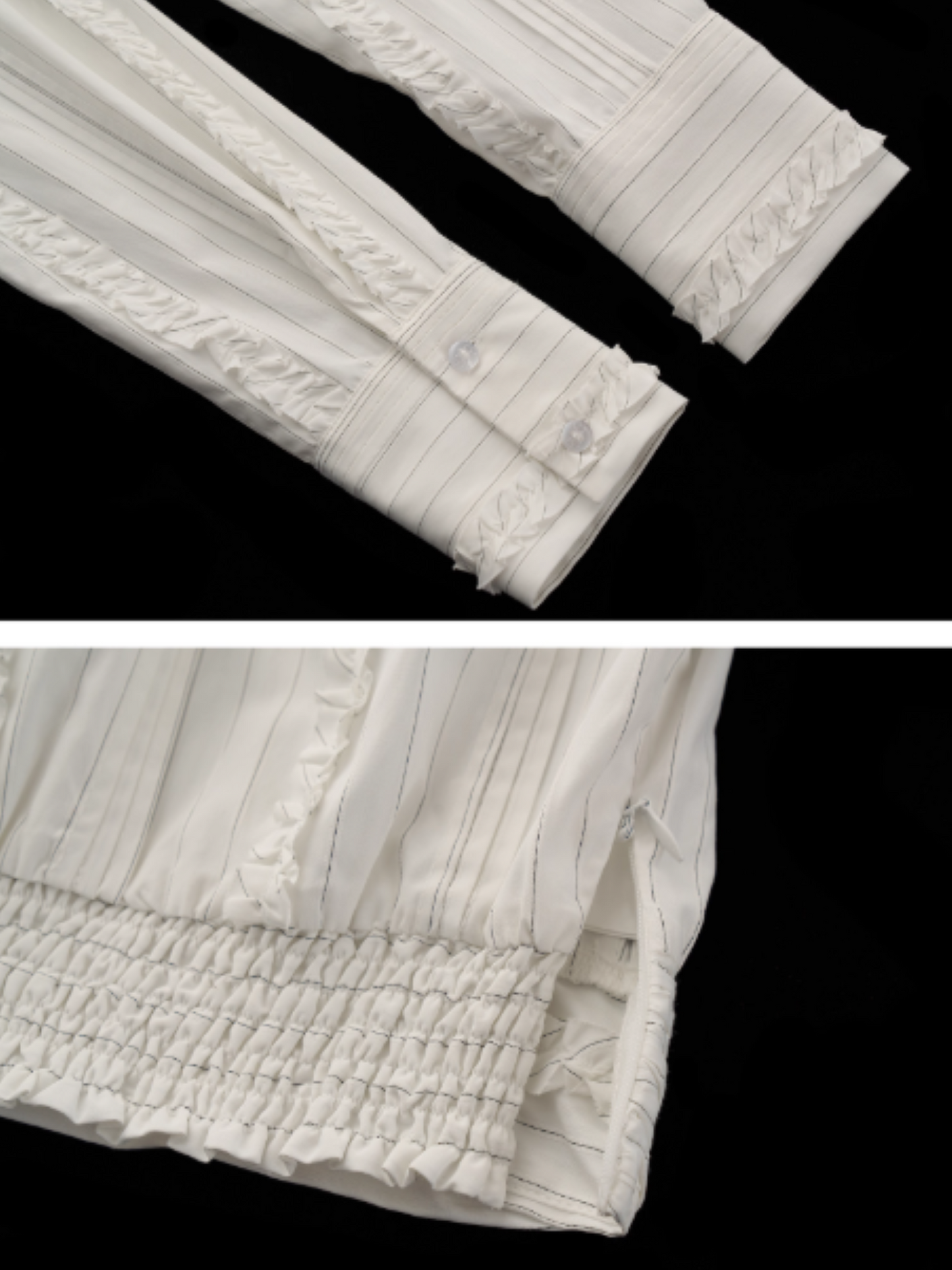 MAMC - Layered Striped Waist-Cinched White Shirt WE727