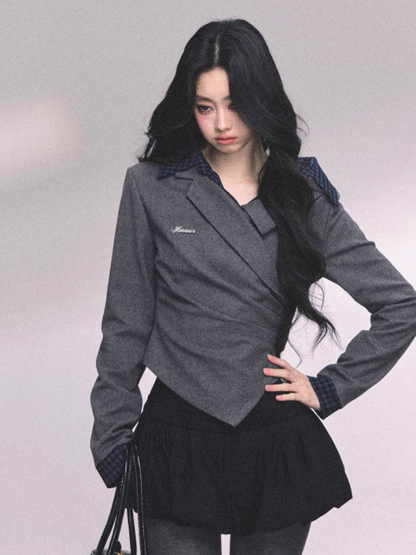 "澳区学妹" American Plaid Layered Long Sleeve Top