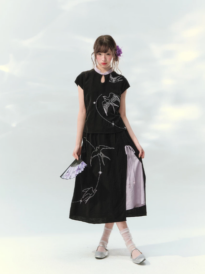 “Swallow Star Path” Modern Chinese Embroidered Skirt Set GZ2026167