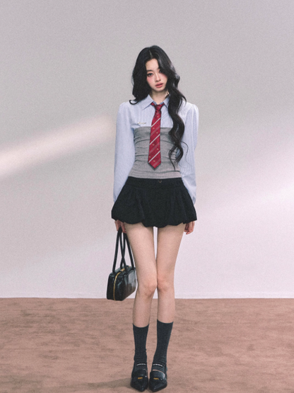 "爱丁堡学院" American Striped Layered Knit Long Sleeve Top