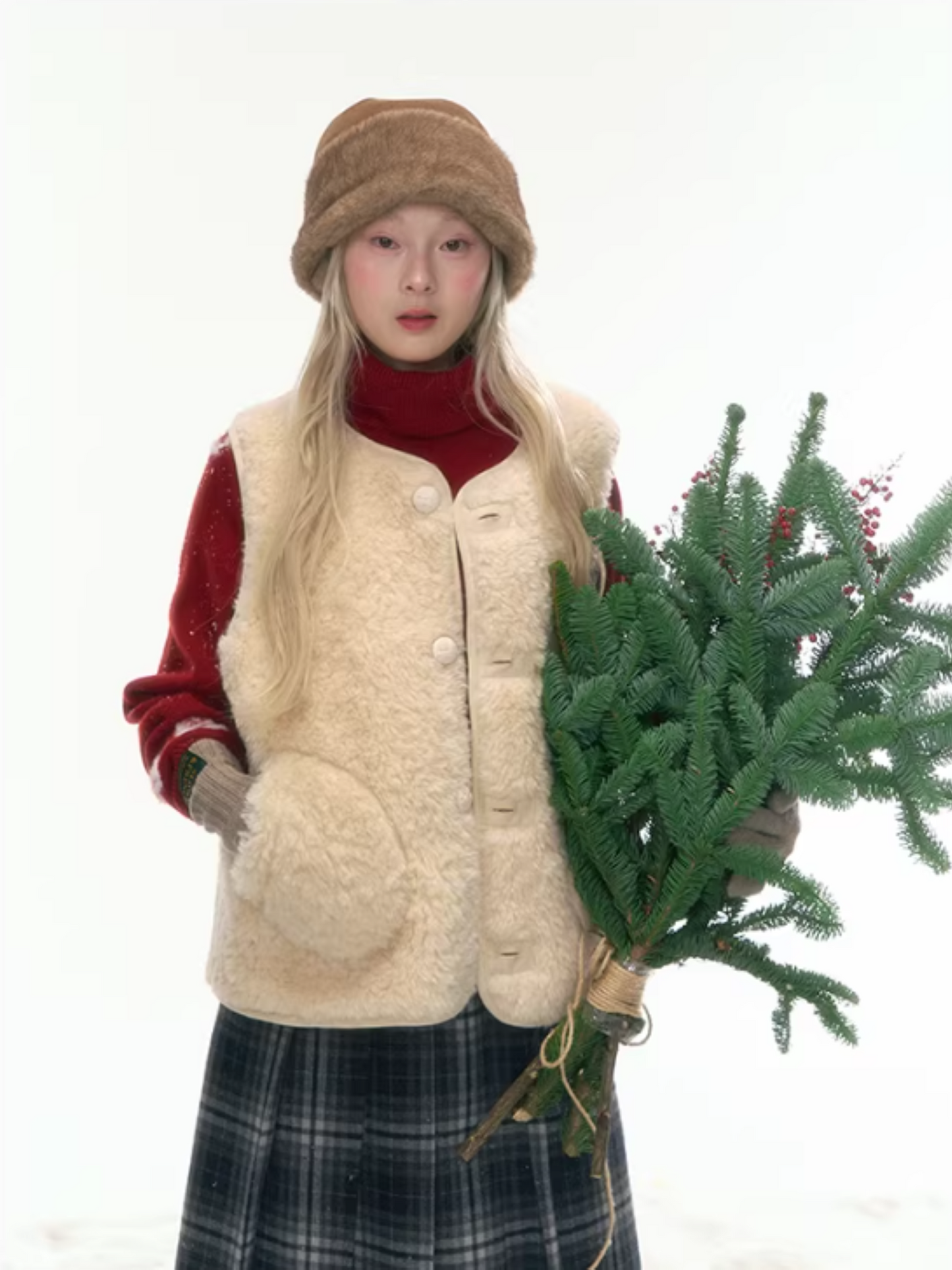 "Wild Caramel" Khaki Reversible Sherpa Vest LL2025477