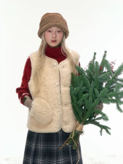 "Wild Caramel" Khaki Reversible Sherpa Vest LL2025477