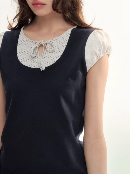 Contrast Trim Puff Sleeve Knit Top LL2026071