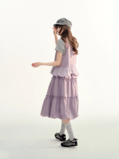Lavender Plaid Bubble Top & Tiered Skirt Set SJ2026091
