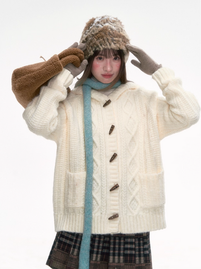 “Caramel Clouds” Hooded Cable Knit Cardigan LL2025280