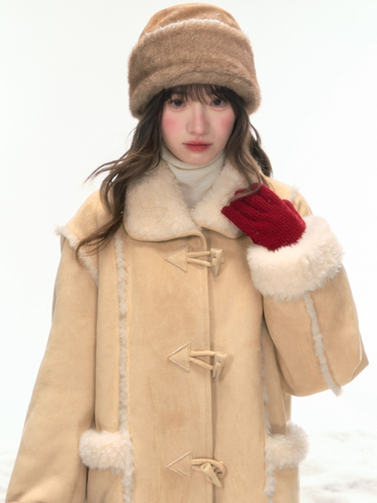 "Snowmist Forest" Suede Mid-Length Detachable-Scarf Coat LL2025459