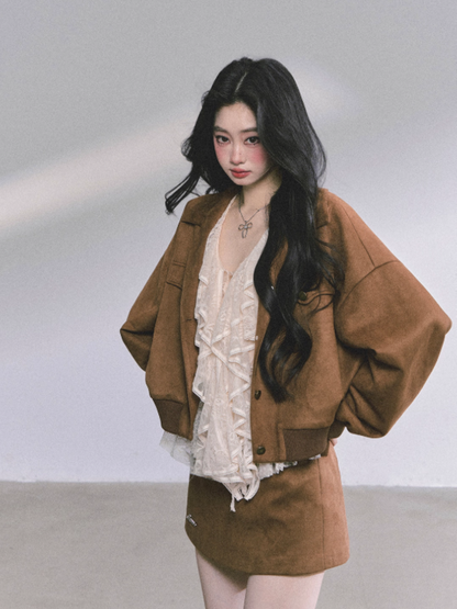 少也眼 London Café French Hepburn Woolen Three-Piece Set – Jacket, Top & Mini Skirt