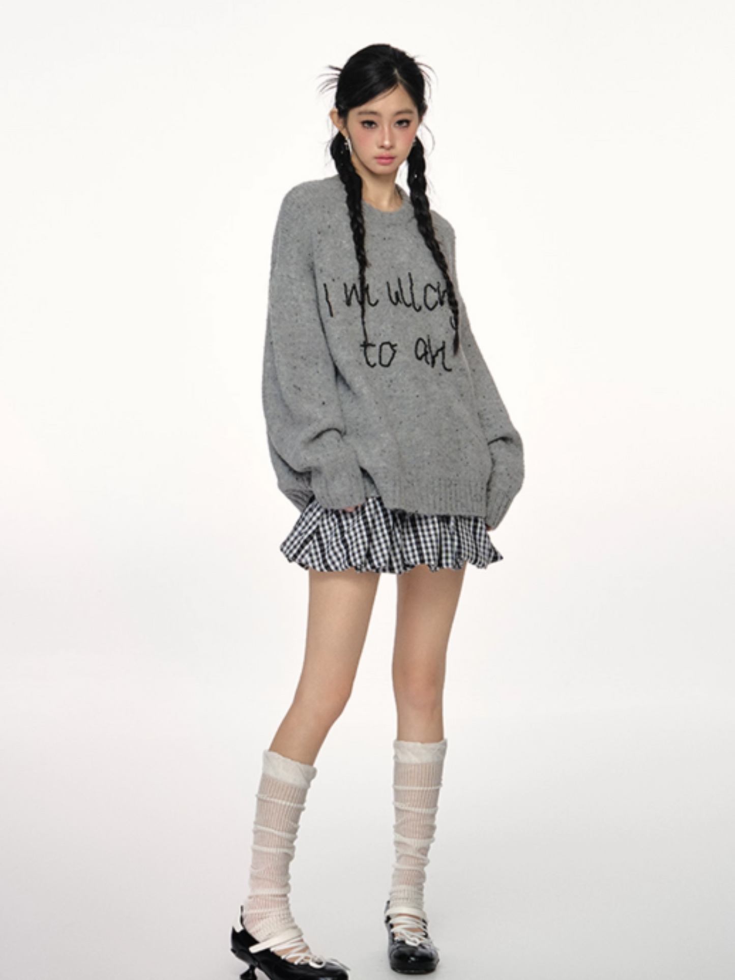PCH - Alpaca Wool Blend Knit Pullover with Beaded Letter Embroidery