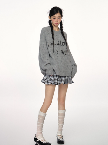 PCH - Alpaca Wool Blend Knit Pullover with Beaded Letter Embroidery