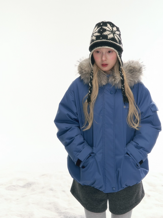 "Cloud Drift Guide" Deep Gray-Blue Puff-Parka Down Coat LL2025441