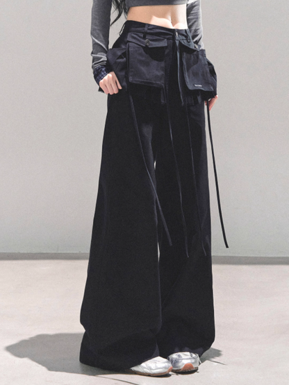 机能 “City Ease” Wide-Leg Trousers - BLACK
