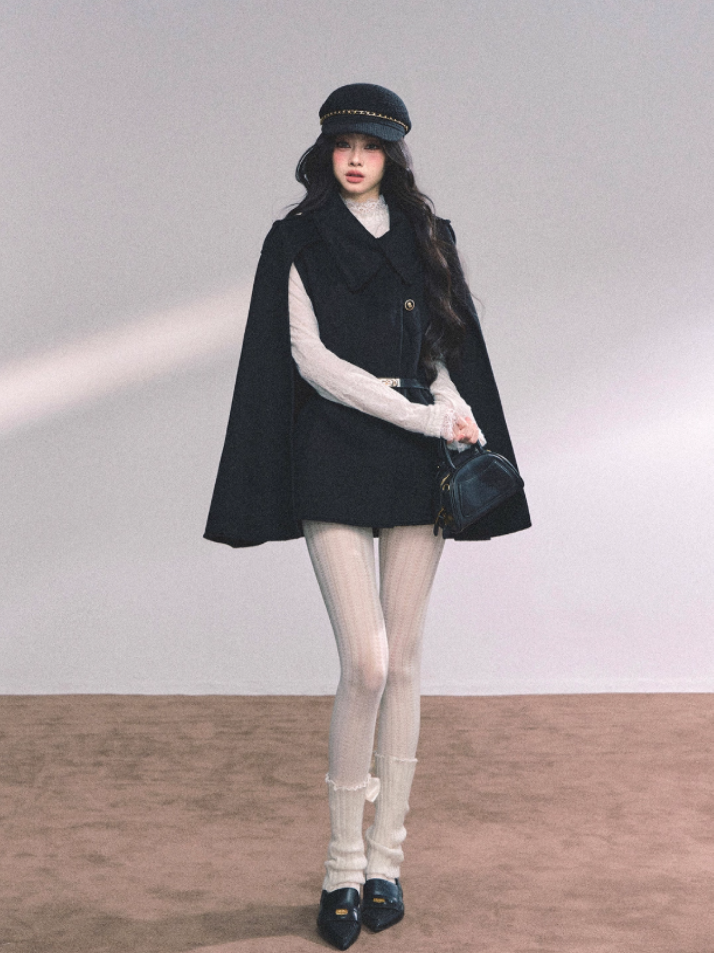 "巴黎新贵" French Heiress Waist-Cinched Cape Blazer