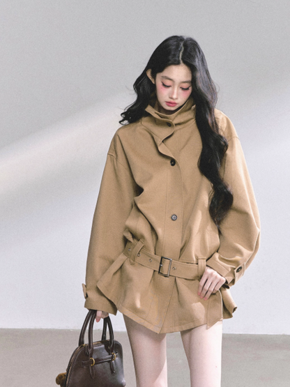 少也眼 Sydney Holiday French Hepburn Style Trench Coat (Khaki)