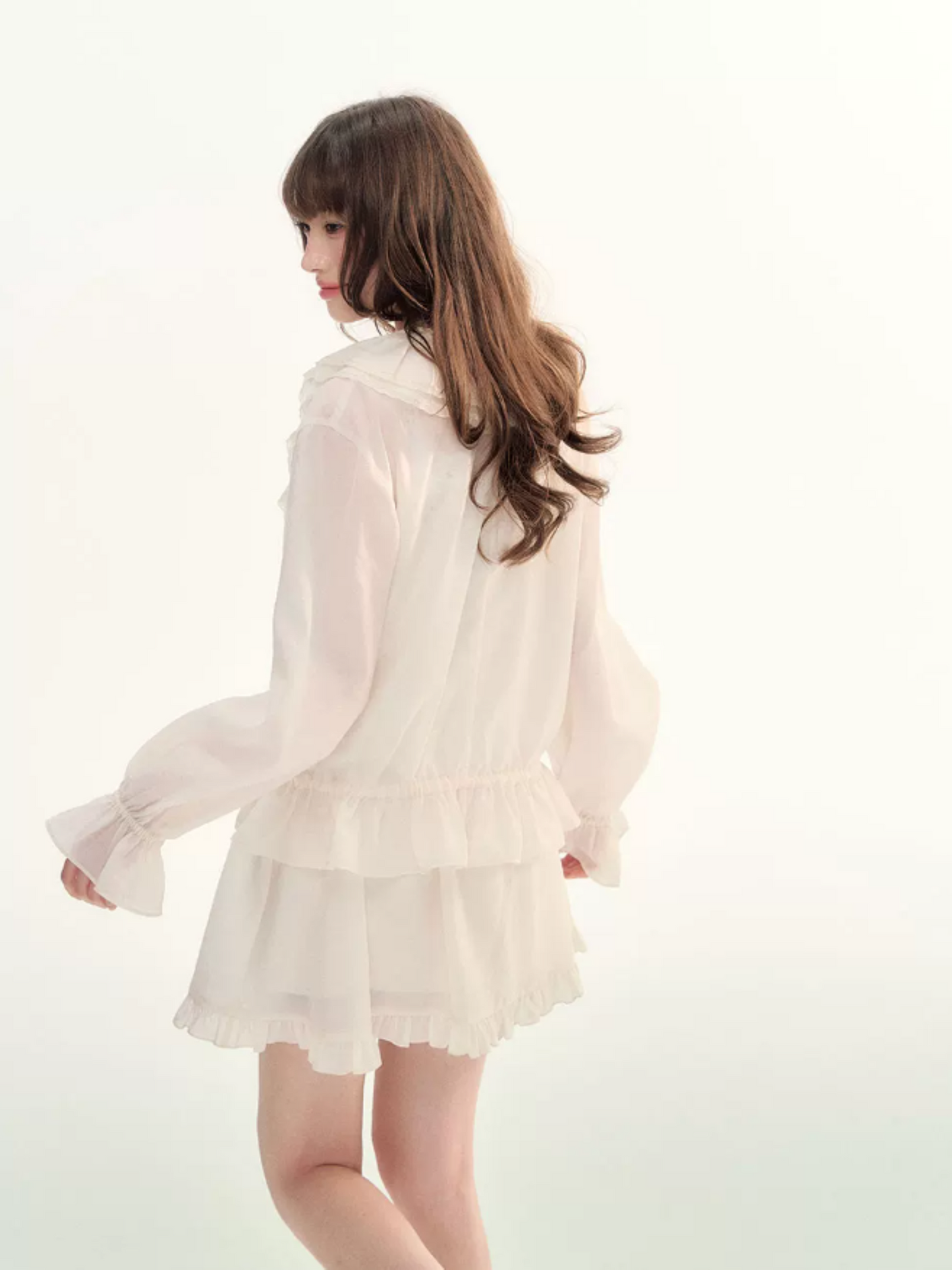 Camellia Mist Ruffle Cardigan & Mini Skirt Set WW2026107