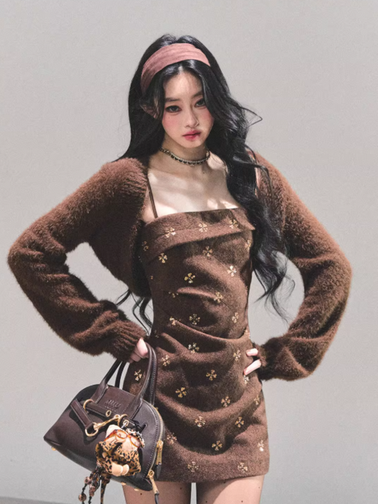 "海棠花未眠" Autumn Glow Spaghetti Strap Dress
