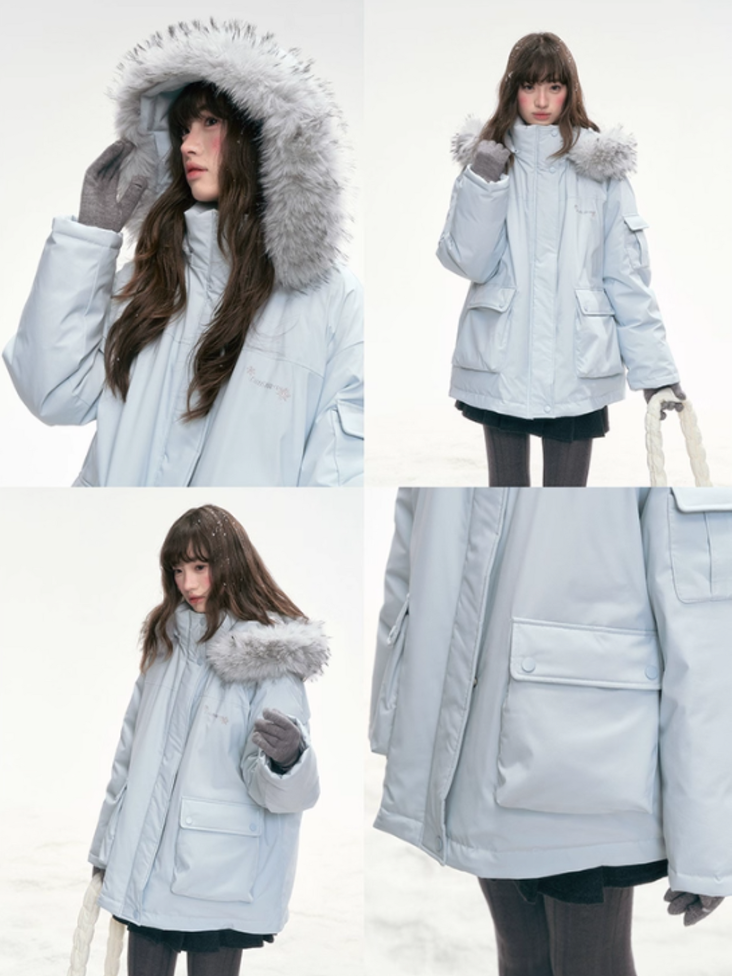 "Winter Serenade" Detachable Fur-Trim Parka – Glacier Blue LL2025315