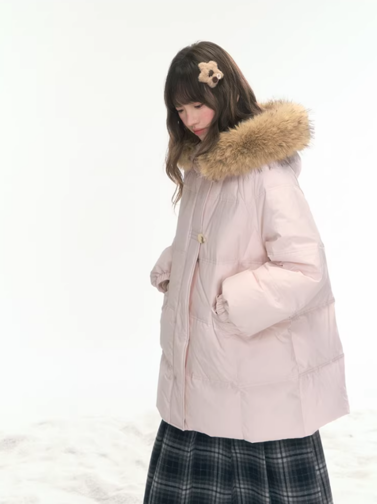 "First Snowfall" Sakura Pink Mid-Length Down Jacket LL2025473