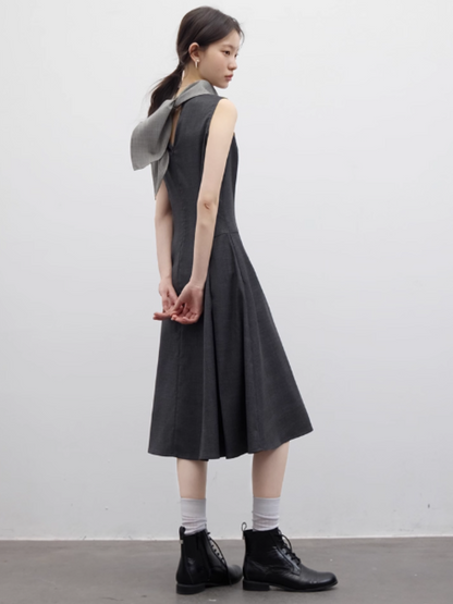 FUSSED Chill Girl Reversible Pleated Sheath Dress – Meteor Gray FOF-25SS052