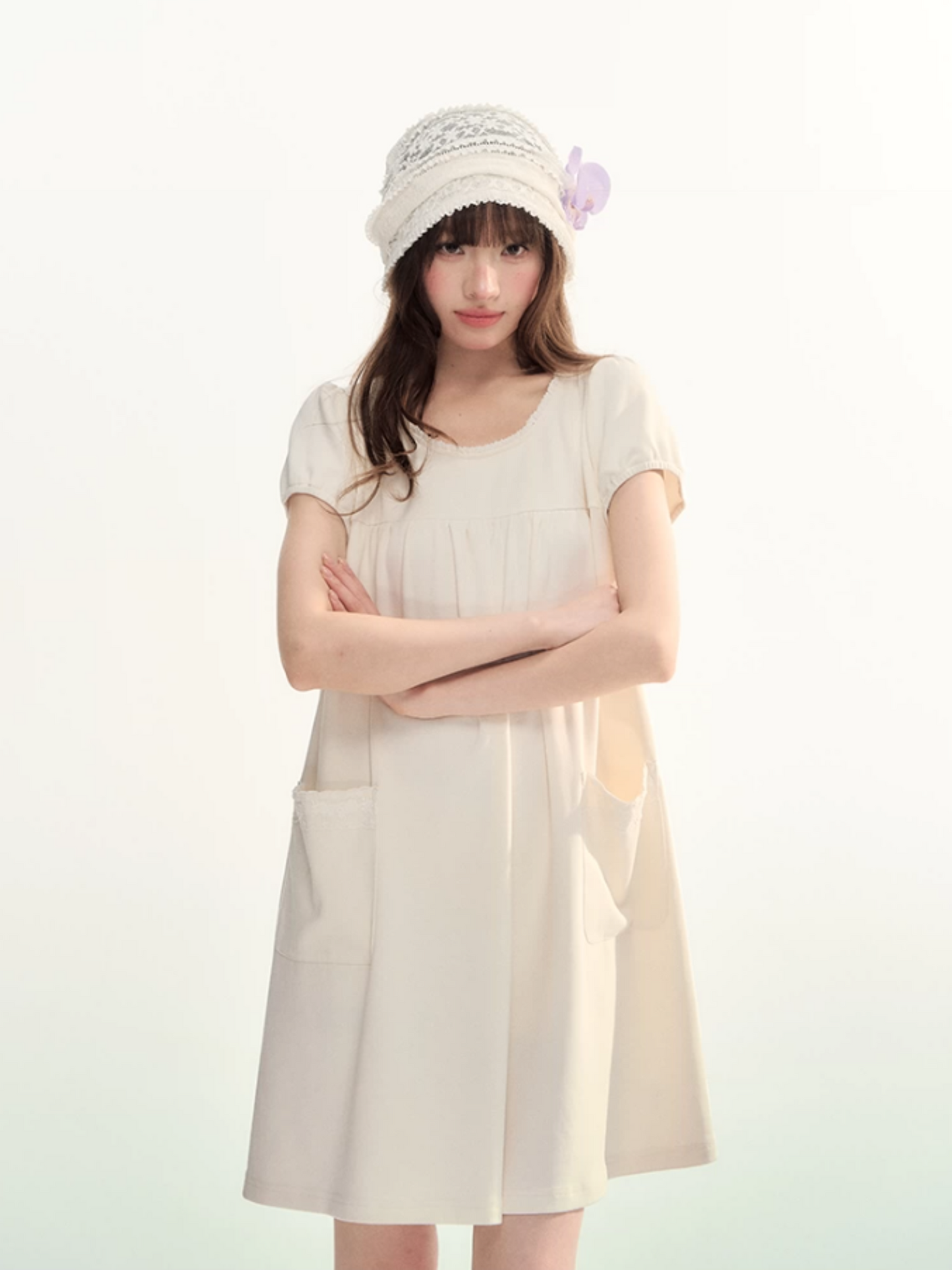 Milk Puff Lace Trim Babydoll Dress LL2026079