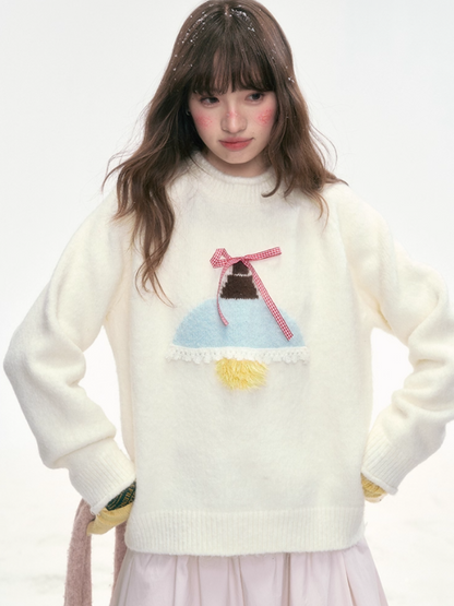 "Iceland Glow" Bow Knit Sweater – Cream White LL2025321