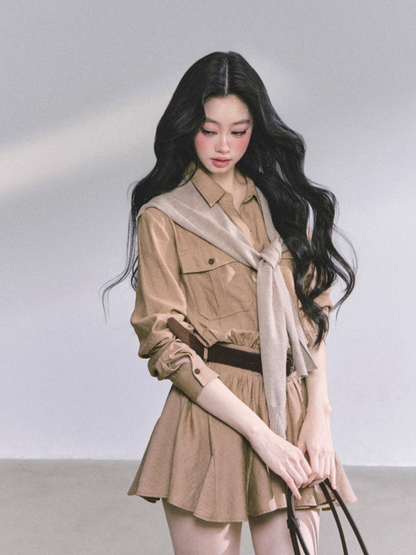 少也眼 Hepburn-Inspired Puff Mini Utility Dress