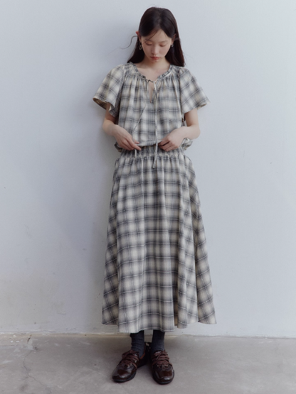 FUSSED Berlin Street Gathered & Panel Dress – Black & White Dupling Check FOF-25SS150