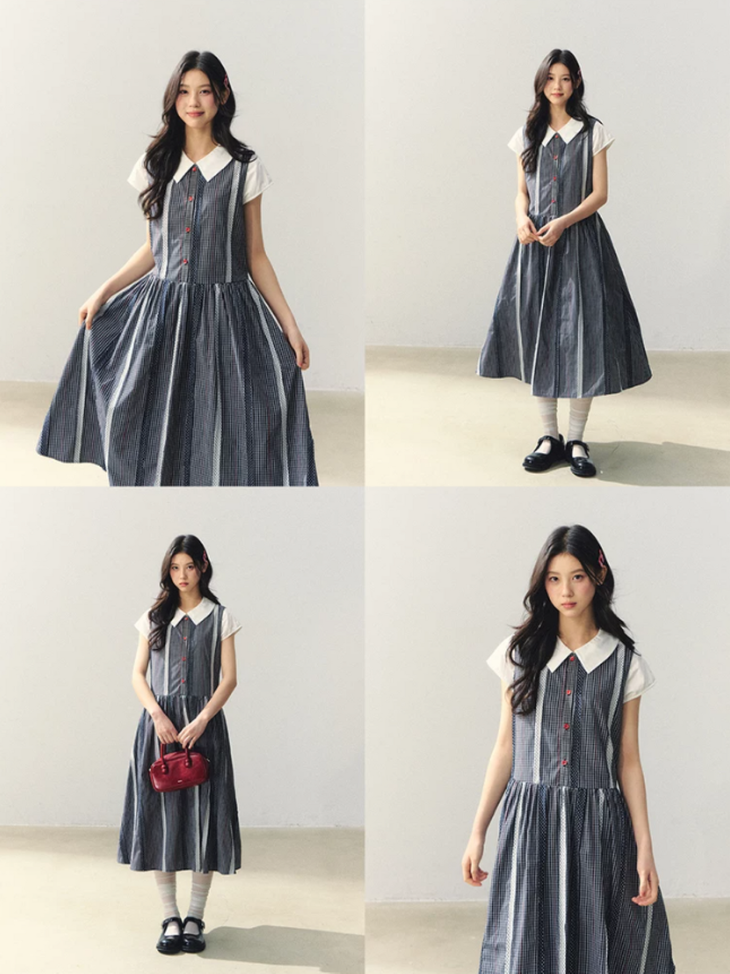 "Red Pulse in Monochrome" Plaid Sleeveless Dress with Red Button LL2026027