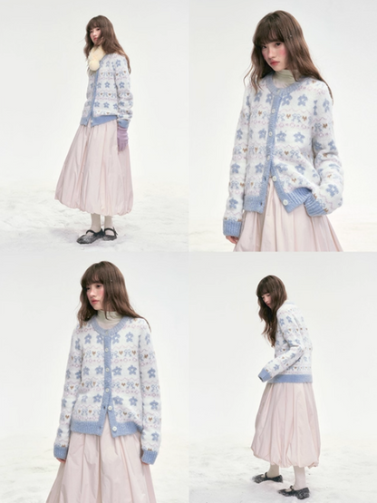 "Indigo Bloom" Retro Knit Cardigan LL2025306