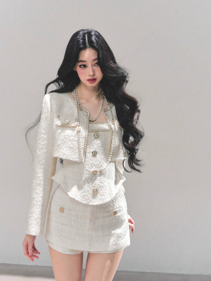月亮落下之前 “Whispers of Cream” Tweed-Inspired 3-Piece Set