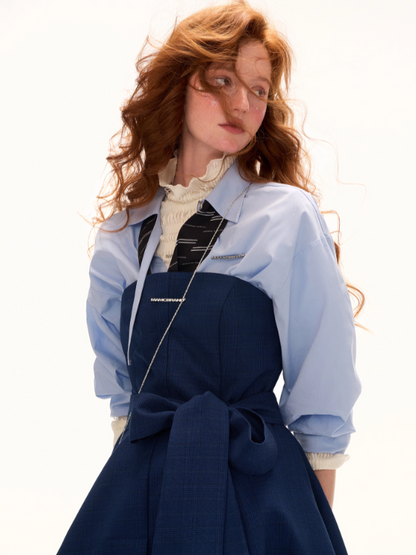 MAMC - Asymmetric Navy Strapless Bow Dress