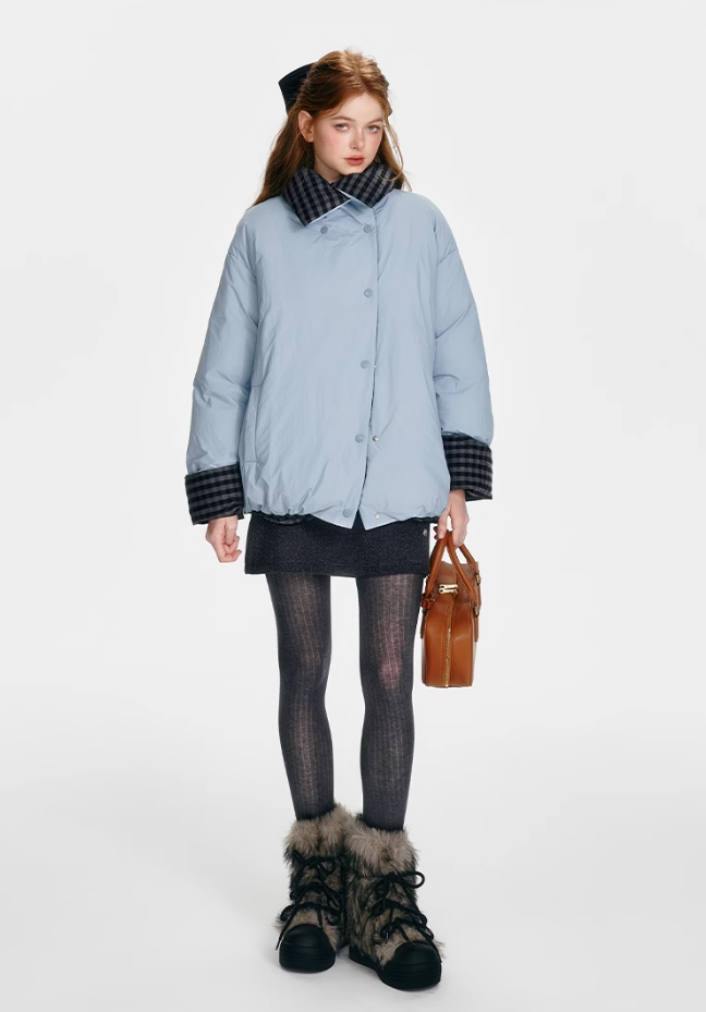 "Misty Reverie" Reversible Vintage Plaid Down Jacket