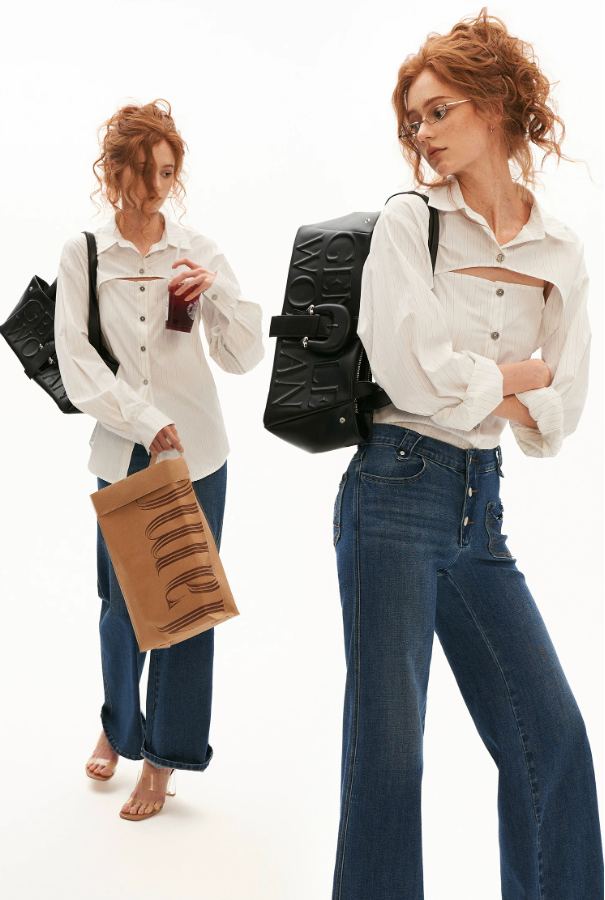 MAMC - White Stripe Tie-Back Shirt & Cami Set