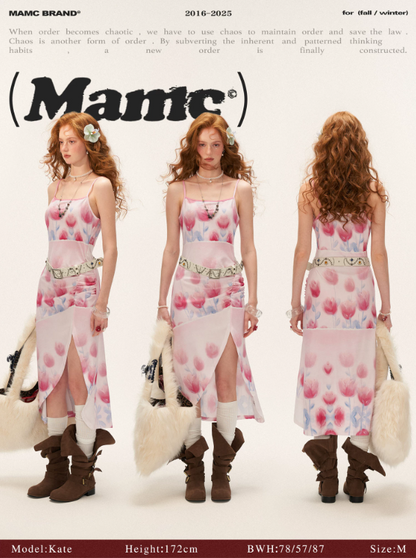MAMC - Pink Tulip Mesh Slip Dress