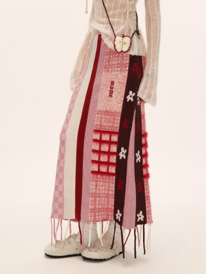 MAMC - Pink Patchwork Fringe Floral Plaid Skirt WE826