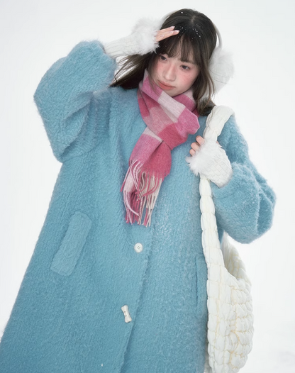 Frosted Blue Contrast-Fur Quilted Wool Coat BH2024456