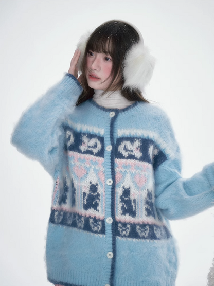 雪邦譚 - Blue Cat Pattern Cardigan