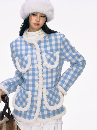 PCH - Chanel-Inspired Blue Tweed Wool-Blend Coat