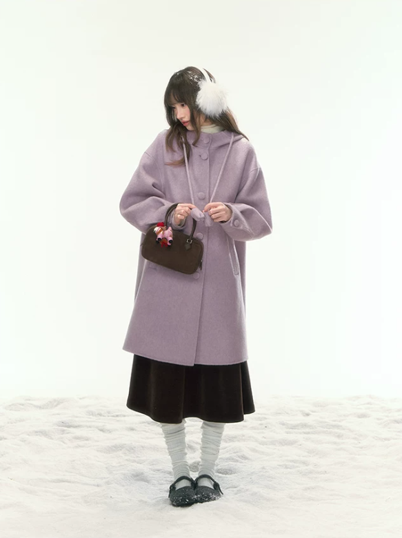 [CAN] “Soft Mist Tulip” Purple Long Hooded Wool Coat WW2025446
