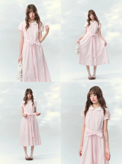 “Pink Mist Soufflé” Blush Pink Embroidered Doll Collar Dress