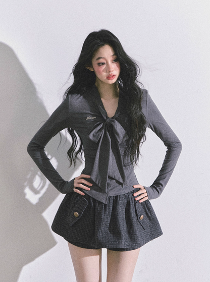 少也眼 Suzy Inspired Minimal Korean V-Neck Slim Fit Long Sleeve Top
