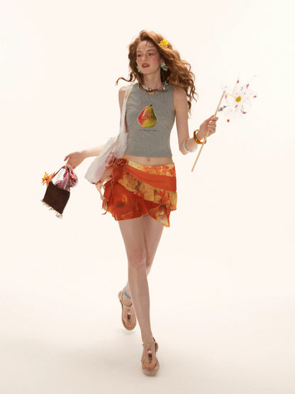 "Retro Pear Pop" Cropped Sleeveless Tank Top WE983