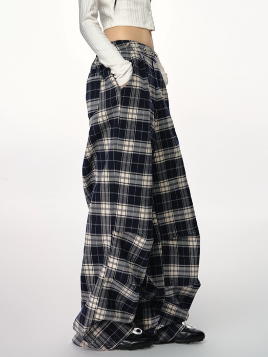 PCH - Black & White Plaid Wide-Leg Pants